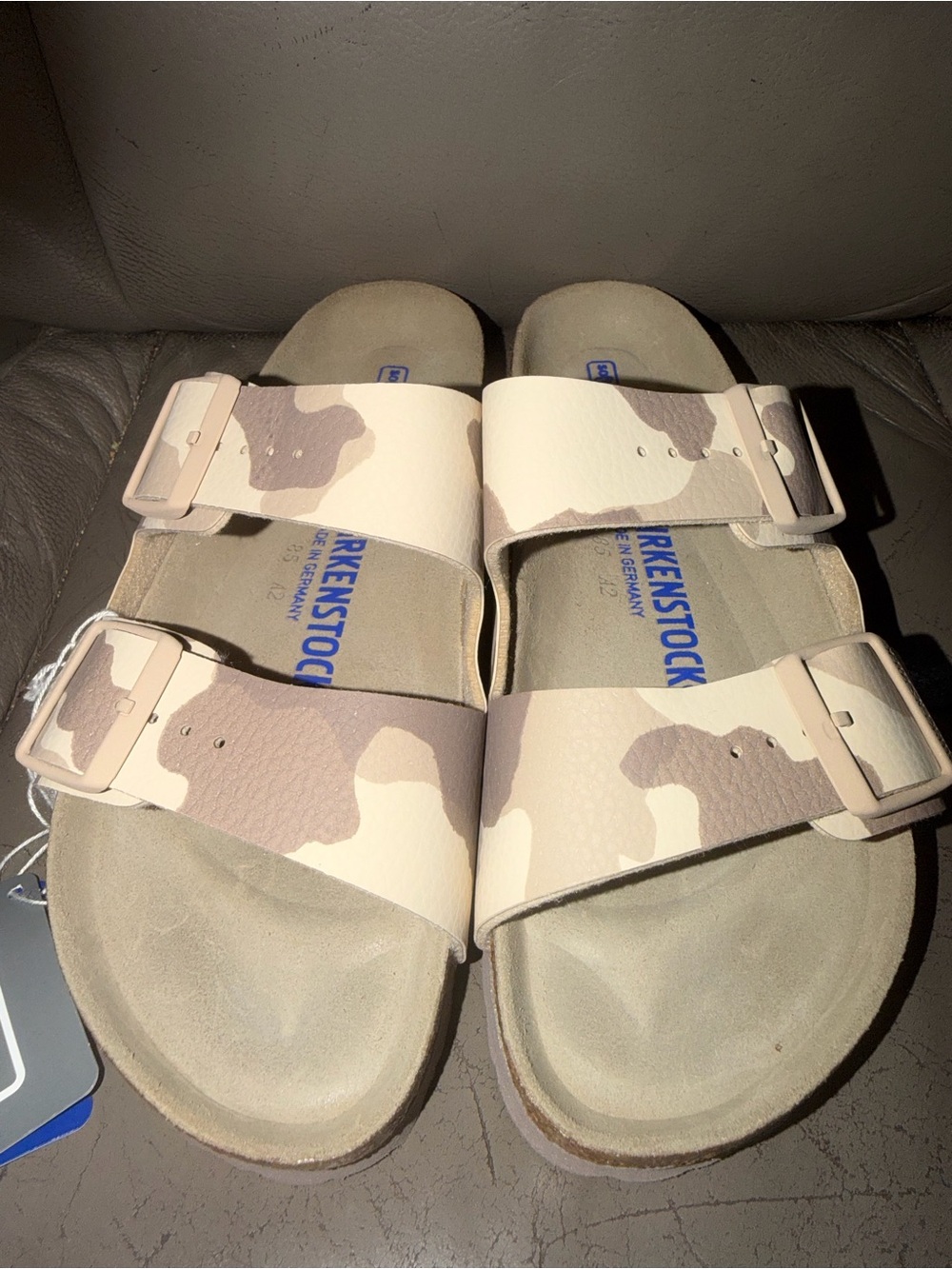 Birkenstock Arizona Two-Strap Sandals in Desert Camo Pink and Tan